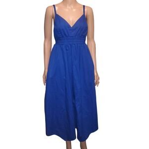 Old Navy Size M Royal Blue Cotton A Line Sundress Cut Out Midi Pockets Resort